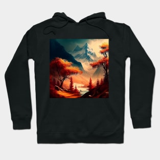 Colorful Autumn Trees Fall Colors Snowcapped Mountains River Hoodie